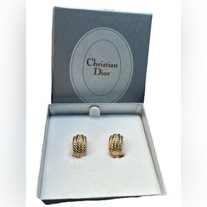Christian Dior Clip-On Earrings Gold Plated Signed "Chr.Dior" in original box.